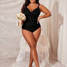 Swim Lushoire Plus Size Women's Plain Simple Daily One-Piece Camisole Summer - Celeste - Ver 6