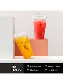 40/20 Pack 16oz Clear Plastic Cups - Durable PET Drinkware For Ice Coffee, Smoothies, Slurpees, Milkshakes | Disposable Leak-Proof Tumblers With Strawless Sip Lids For Parties, Camping, Picnics, Holidays & Outdoor Events, Picnic Essentials, Transparent Drinkware, Lightweight Drinkware, Best For Christmas Home And Living New In Dinnerware Outdoor Supplies - 10 chiếc nắp cốc bằng ruy băng trong suốt - Xem 3