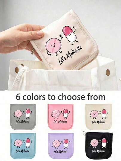 1pc Portable Pill Box - Cute Cartoon Theme Storage Bag (With Pill Pattern) | Compact Medication Organizer And First Aid Kit | Portable Medical Set - Suitable For Daily Use, Outdoor, Travel Or Dorm Medication Storage