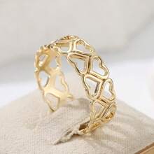 Fashionable Hollow Geometric Round Ring, Minimalist Delicate Hollow Design, Versatile Daily Wear Accessory - Gold - View 4