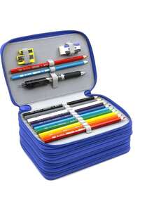 Large Capacity Zipper Pencil Case, Multi-Functional Pencil Bag, 72 Slots Color Pencil Box With 3 Big Holes For Pencil Sharpener, Eraser And Pencils - Single Piece - View 8