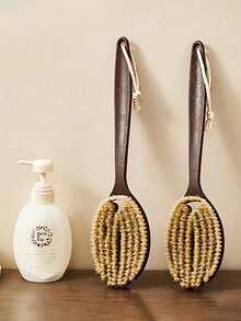 1pc Double-Sided Long Handle Bath Brush, With Soft And Hard Bristles, Suitable For Bathing Or Dry Brushing, Body Exfoliation - Multicolor - View 6