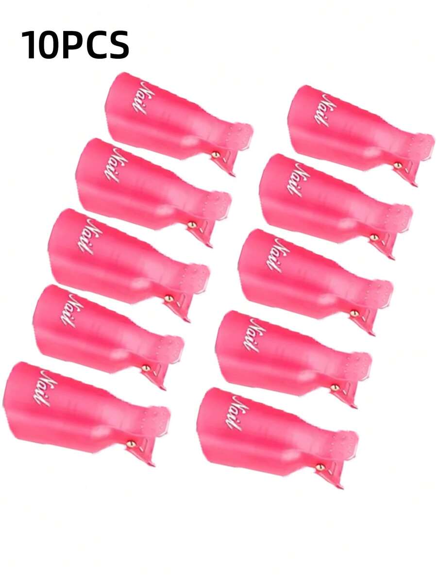 10pcs Reusable Pink Nail Polish Remover Clips, Plastic Soaking Nail Tips Suitable For UV Gel And Acrylic Nails, Professional Manicure Tool For Gel Removal, Suitable For Salon And Home DIY Nail Care - Multicolor - View 1