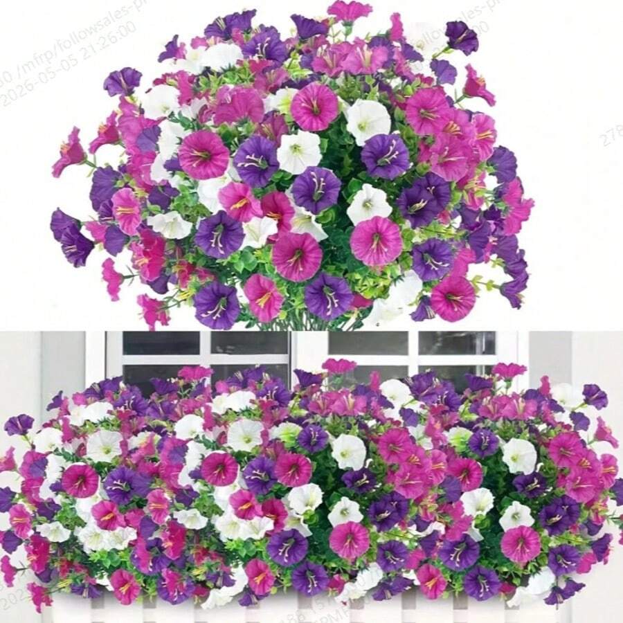 30pcs/24pcs/12pcs/3pcs Plastic Outdoor Artificial Flowers, UV-Resistant Fake Plants, Multicolor Bindweed, Suitable For Garden Porch Decoration, Spring/Summer Hanging Baskets, Christmas Gifts - Multicolor - View 1