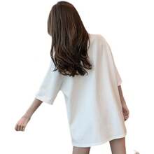 Camiseta de manga corta holgada de verano para mujer, 200g, de puro algodón, marca de moda personalizada con diseño de oso de pedrería resistente, talla grande. - Blanco - Ver 5