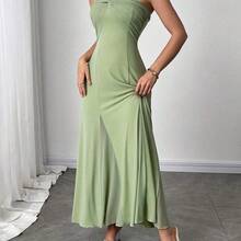 Women's New Casual Elegant Mint Green Ribbon Backless Dress, There Are Three Ways To Wear It, You Can Match It With Different Outfits, Suitable For Daily Casual Outings, Beach Vacations, Garden Parties And Other Occasions/Pride Outfits Women/Acation Outfits Woman/Birthday Dress/Teacher Outfits For Women - Amarillo - Ver 4