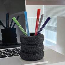1pc Tire Shaped Pen Holder, Creative Resin Desk Organizer For Office & Home - Tire - View 4