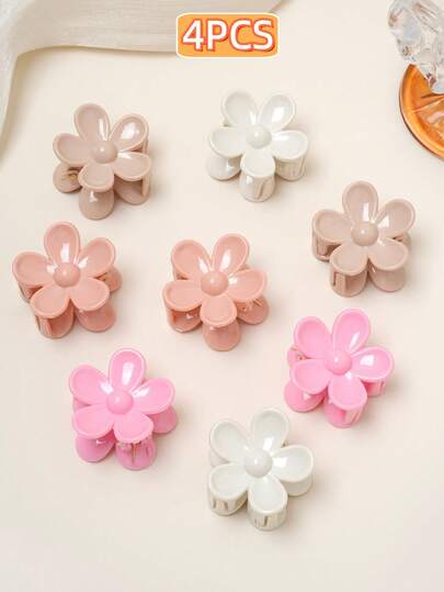 4pcs Cute Floral Hair Clips, Minimalist Half-Up Ponytail Claw Clips, Daily Use For Girls