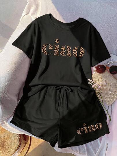 Ensemble t-shirt à manches courtes ample et short à cordon de serrage pour femmes grandes tailles