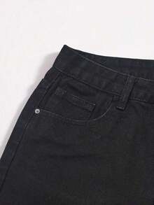 Pantalones cortos vaqueros casuales, estilo minimalista para uso diario - Negro - Ver 5