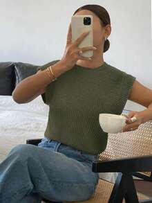 Camiseta casual de mujer con estampado de lunares, verano - Verde militar - Ver 3