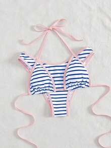 Set de 2 bikinis sexy y de moda en negro y blanco para mujer, ropa de playa de verano para vacaciones - Azul - Ver 3