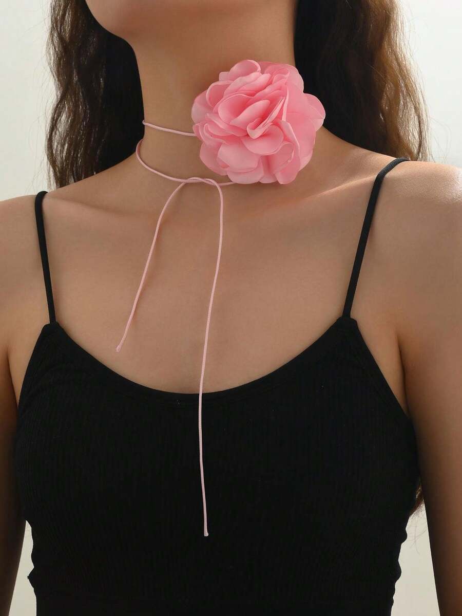1 chiếc nơ cài cổ bằng vải hoa thanh lịch dành cho nữ, thích hợp cho kỳ nghỉ và tiệc tùng. - Màu hồng - TT1422 - Xem 1