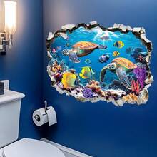 1 buah Stiker Dinding Bawah Air 2D dengan Efek Dinding Retak, Menampilkan Penyu Laut & Ikan Tropis, Menciptakan Pengalaman Visual yang Fantastis - beraneka warna - View 3
