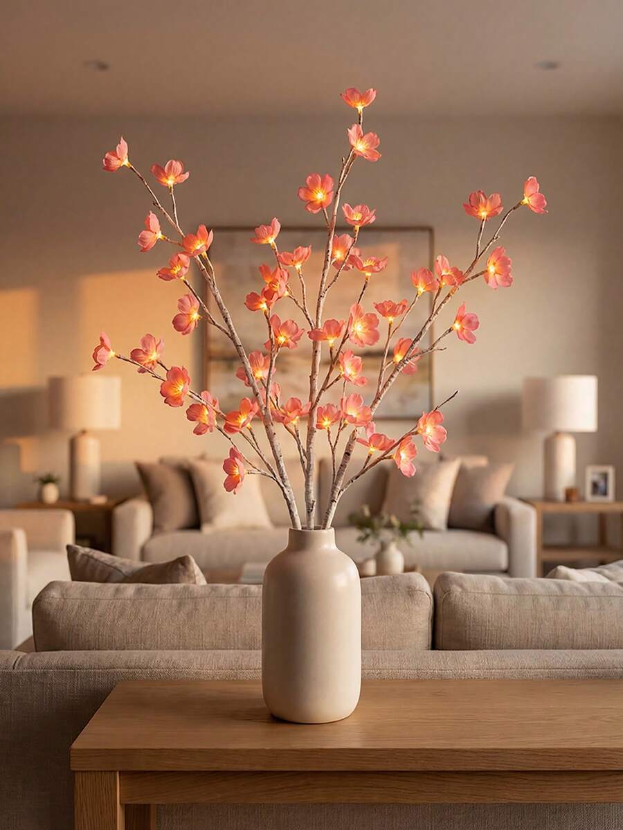 Peach Blossom LED Decorative Light, Romantic Artificial Flower Light, Suitable For Photography Backdrop, Wedding Decor - Pink - View 1