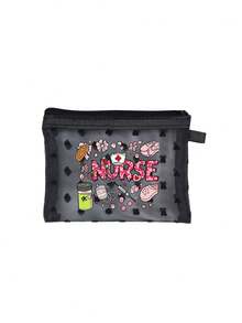 Nurse Series Pattern Mini Portable Mesh Medicine Bag, First Aid Kit, Medical Emergency Bag, Outdoor & Home Pill Storage Bag, Travel Organizer, Makeup Bag, Cosmetic Bag, Vacation Storage Bag, Skincare Bag, Lip Oil Organizer, Mother's Day Gift, Birthday Gift, Bathroom Storage, Student Dorm Toiletry Bag, Gift For Wife, Family, Friends, Nurse Gift - Multicolor - View 13