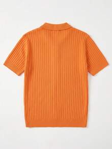 Suéter de punto de manga corta con cuello de unicolor para hombre - Naranja - Ver 3