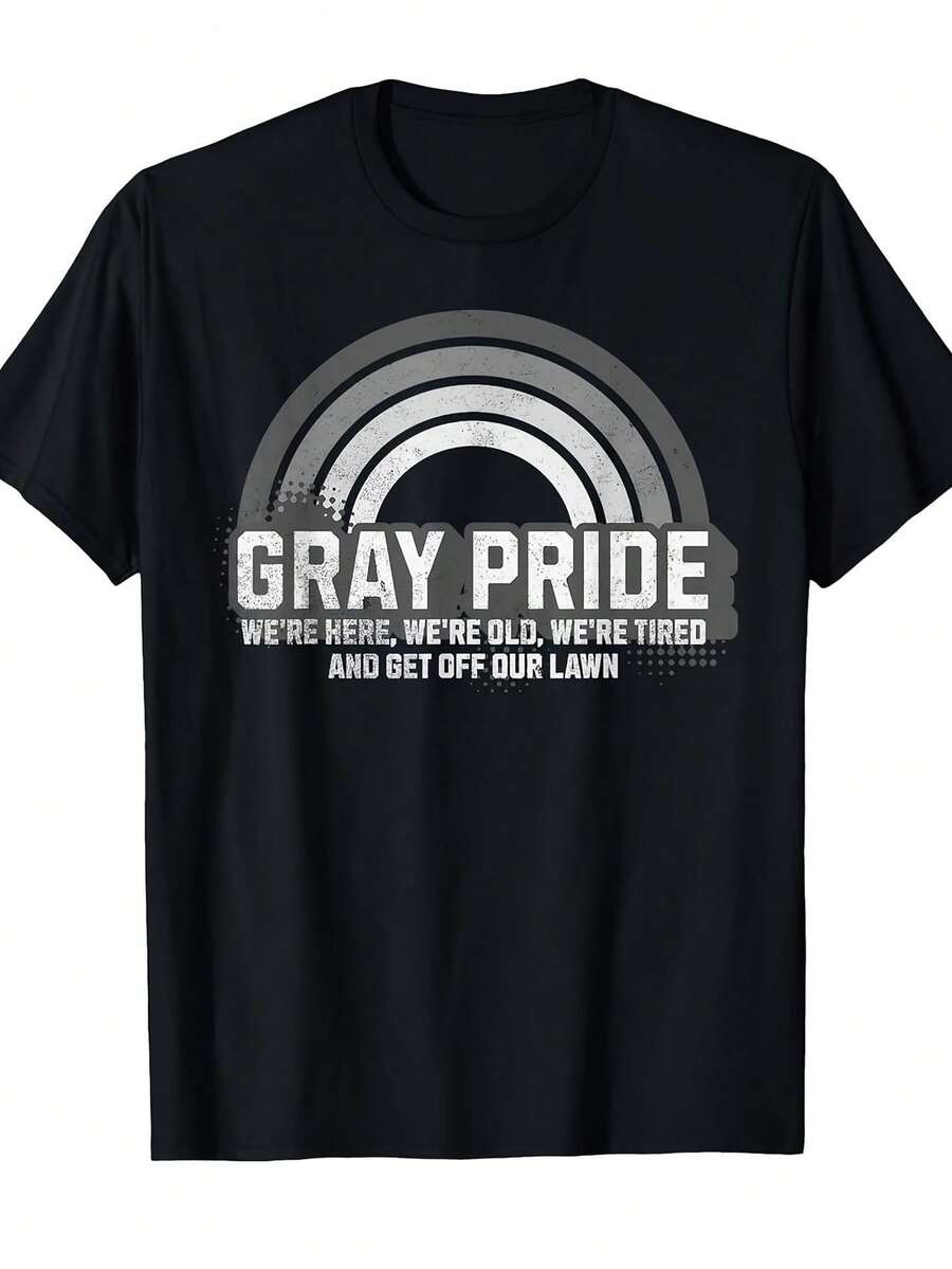 Camiseta divertida con humor para personas mayores, adecuada para usar en todas las estaciones - con el eslogan "Estábamos aquí, somos viejos, ¡áyanos de nuestro césped!", cómoda camiseta casual de manga corta con cuello redondo, lavable a máquina, perfecta como regalo para personas mayores, para uso diario y de fin de semana. - Negro - Ver 1
