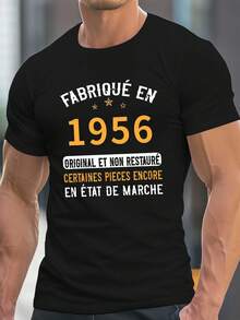 Men's Vintage 1956 French Retro Graphic Print T-Shirt - Large & Tall, 100% Heavyweight 180Gsm, Black With White & Gold French Text, Casual Short Sleeve Crew Neck, Breathable Everyday Wear T-Shirt, Machine Washable, Comfortable For All Seasons, Loose & Comfortable For Summer. - Back - View 6