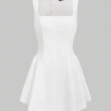Elegant Date Night Romantic Vintage Style Minimalist Solid Color Sleeveless Dress For Commuting White Summer - Blanco - Ver 7