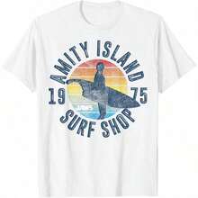 Jaws Amity Island Surf Shop 1975 Retro Logo T-Shirt - 黑色 - 查看 1