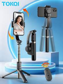 TOKQI Bluetooth Video Stabilizer Selfie Stick Tripod, Suitable For Smartphones, Extendable Rotatable Phone Holder, For Video Recording, Live Streaming, Summer Travel, Outdoor Activities - 黑色 - 查看 2