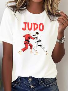 Camiseta cómodara mujer con atletas de judo en acción - Blanco - Ver 2
