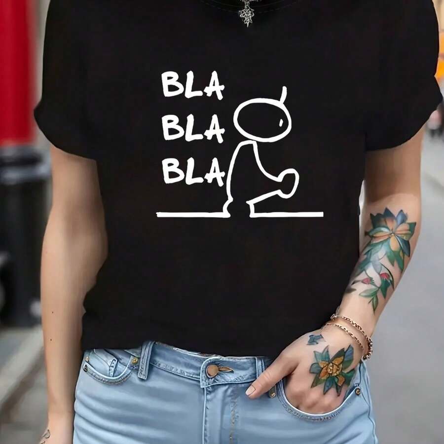 Camiseta unisex de manga corta, para mujerBlaBlaBlaCartaImprimirCamiseta-CortoMangaTripulaciónCuelloCompatible con blusaSuperiorconBlaBlaBlaTexto,MedianoEstiramientoInformalBlusaEstiloPrimaveraVeranoBlusaConjuntos de ropaMáquinaLavableBlusaRopaparaInformalAtuendo de jugadorashombre, , , Dazymujer,romwehombres, bohochic,maestrasregalos,camisetaparaconjuntos de mujercon curvasparamu,y2k, - Negro - Ver 1