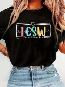 Camiseta 100% Algodón con Estampado de Trabajadora Clínica Social y Salud Mental, con Licencia LCSW, Cuello Redondo, Manga Corta, Cómoda, para Primavera y Verano, Ropa Casual para Mujer - Estilo Urbano Vintage, Unisex, Camiseta de Algodón de Manga Corta y Cuello Redondo. - Negro - Ver 7