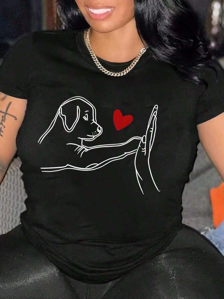 1 pieza de ropa de moda para mujer, camisetas, 180g, 100% algodón - Negro - Ver 1