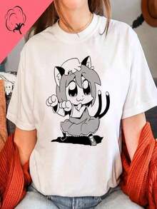 Camiseta oriental para mujer, anime de verano, anime Harajuku, abrigo único de algodón de manga corta y cuello redondo - Negro - Ver 7