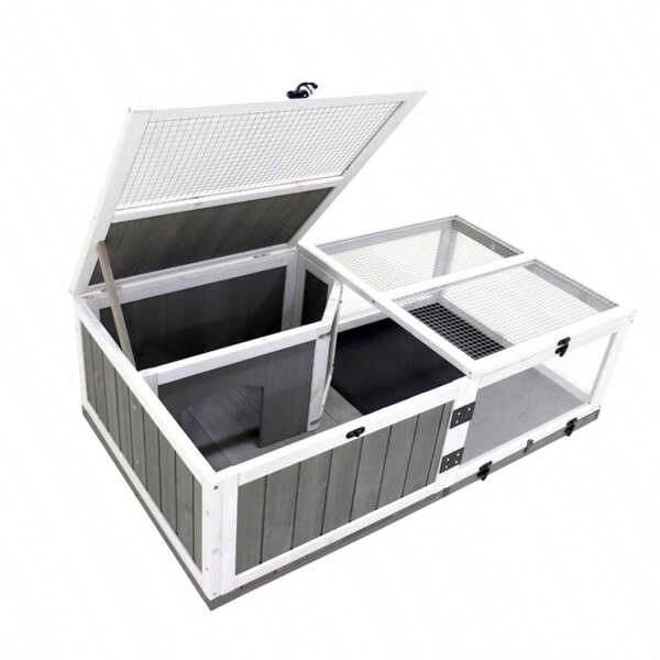 Khay nâng cấp 43 inch, khay di động, nhà gỗ nuôi rùa trong nhà, chuồng nuôi động vật nhỏ, chuồng nuôi bò sát bằng gỗ ngoài trời có khu vực nghỉ ngơi và hồ bơi nhỏ.