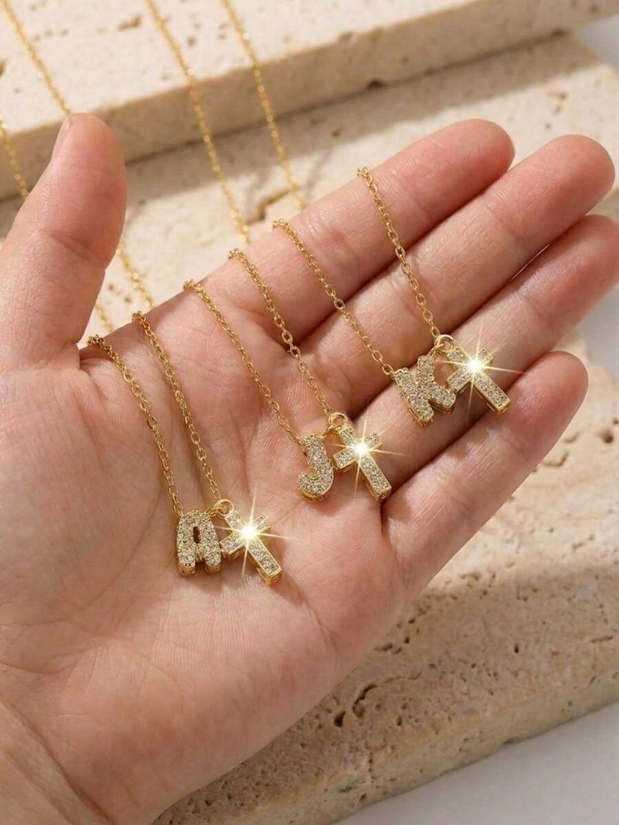1件金色水钻十字架字母锁骨链项链，男女皆宜，时尚宗教饰品，生日派对和节日庆典的理想礼物 - 金色 - 查看 1