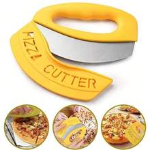 1pc Stainless Steel Pizza Cutter With Protective Cover, Sharp Blade Pizza Rocker Slicer With Ergonomic Yellow Handle, Multi-Purpose Kitchen Tool For Cutting Pizza, Bread, Dough, Vegetables And Salads, Easy To Clean And Store, Durable Baking And Cooking Accessory For Home Kitchens And Food Lovers - Multicolor - View 3