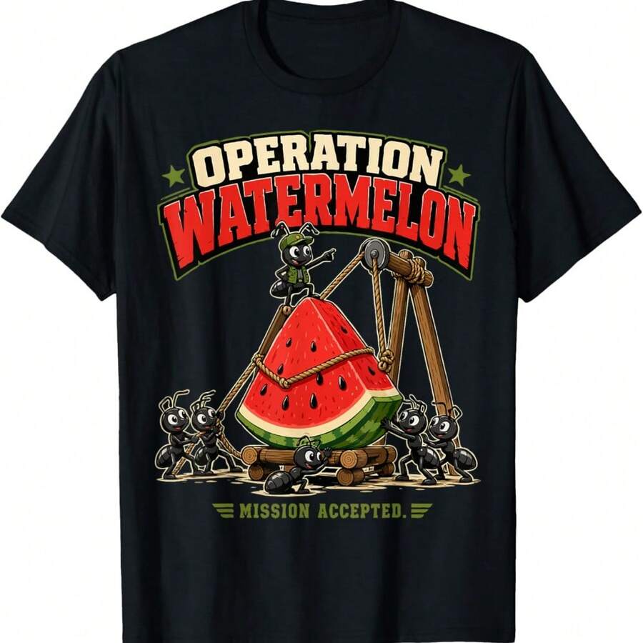 Operation Watermelon Funny Ant Teamwork Meme T-Shirt - Black - View 1