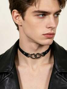 1 PC Men's Punk Metal Ring PU Leather Choker - Dark Streetwear Accessory For Men - Neck Ornament - View 6