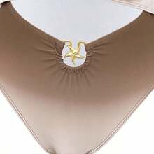 Swim Oasis 1 Piece Women's Hollow Metal Starfish Detail Removable Strap Wrap Chest One-Piece Swimsuit With Twist Design Printed Sheer Cover-Up Set, Summer Beach Vacation - Multicolor - Ver 5