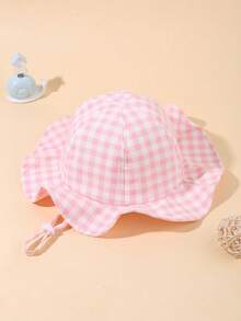 1pc Kids Pink Plaid Sun Hat, Adjustable Baby Girl Hat, Infant Summer Beach Bucket Hat, Girls Summer Sun Protection Bucket Hat - Multicolor - View 9