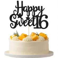 1个玫瑰金闪光“Happy Sweet 16”蛋糕装饰插牌 - 16岁生日蛋糕装饰 - Hello 16，Cheers To 16 生日派对用品 - 彩色 - 查看 15