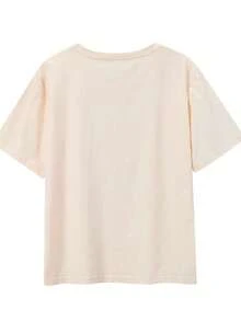 ropa de mujer  Camiseta de manga corta con cuello redondo con estampado de limón y letras - Suave, transpirable, ligeramente elástica, top casual de verano y primavera para mujeres con ajuste regular  camisas de mujer - Albaricoque - Ver 2