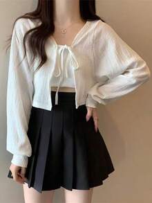 1 chiếc khăn choàng nữ kiểu dáng mới, tay dài buộc dây, tay phồng, áo khoác cardigan ngắn, áo choàng chống nắng. - Nhiều màu - Xem 1
