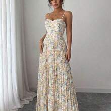 Elenzya Sleeveless V-Neck A-Line Waist Cinched Elegant Romantic Ditsy Floral Dress, Suitable For Resort, Garden Party, Spring/Summer Gathering, Travel - Multicolor - Ver 6