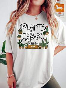 Camiseta de Mujer con Estampado de Planta Verde en Maceta |   Camiseta Unisex de Estilo Urbano Vintage, de Algodón, Manga Corta y Cuello Redondo - Rojo - Ver 7