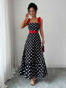XHEElenzga Vestido de tirantes con estampado de lunares para mujerXHE - Negro - Ver 6