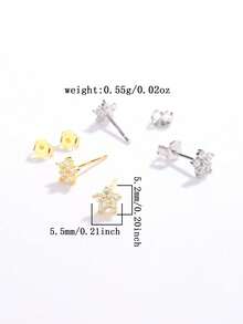 925 Sterling Silver Delicate Plum Blossom Zirconia Stud Earrings For Women - Silver - View 6