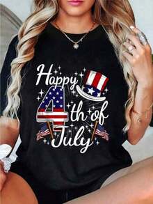 Camiseta 100% Algodón con la Bandera Patriótica Americana para el 4 de Julio, para Mujer y Hombre, Camisetas Gráficas Casuales, Regalos para Cumpleaños, Escuela y Festivales, playeras de mujer - Negro - Ver 7