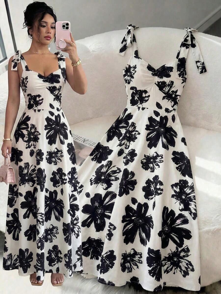 elegante y romántico para mujer con lazo decorativo en la cintura y corte evasé sin mangas - Multicolor - Ver 1