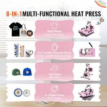 Heat Press Machine, 15 X 15 Inch, 8 In 1 Heat Transfer Machine With 6-30 Oz Tumbler Press, 360° Swing Away T-Shirt Pressing, Digital Precise Control, For T-Shirts/Mugs/Hats/Plates, Pink - Pink - View 2