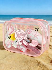 PVC Waterproof Beach Bag (Decorated With Shells And Bows) - PVC Toiletry Bag/Zippered PVC Travel Organizer. This Lightweight, Fade-Resistant Makeup Bag (Unisex) Can Be Used As A Portable Makeup Case, TSA Compliant, Travel Essential, And A Must-Have Accessory For Summer Travel. - Multicolor - View 2