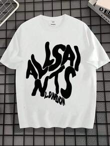 Camisas de con Estampado Creativo de Letras de ALL SAINTS.Camisa de de Manga Corta para Hombres de% Algodón, con un Cuello Redondo Suave, transpirable y cómoda de llevar. 0L6N - Blanco - Ver 6